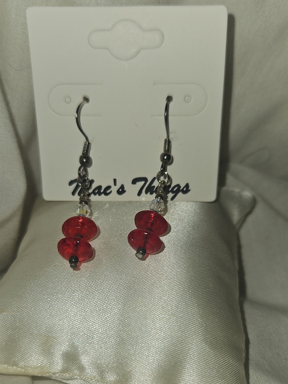 Sterling Silver Red Bead Drop Earrings